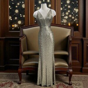 Dress The Population Gold Sequin Gown Size S NWT Formal Evening Prom Gala Party